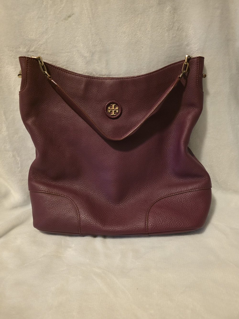 Tory Burch Burgundy Pebbled Leather Hobo Shoulder Bag
